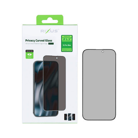 Verre trempé Rixus Privacy Full Curved Edge pour Apple iPhone 16 Pro Max
