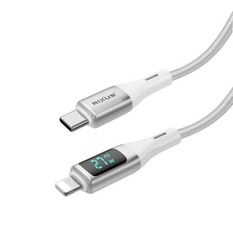 Câble USB-A vers Lightning tressé Rixus RXUC29AL avec écran LED blanc