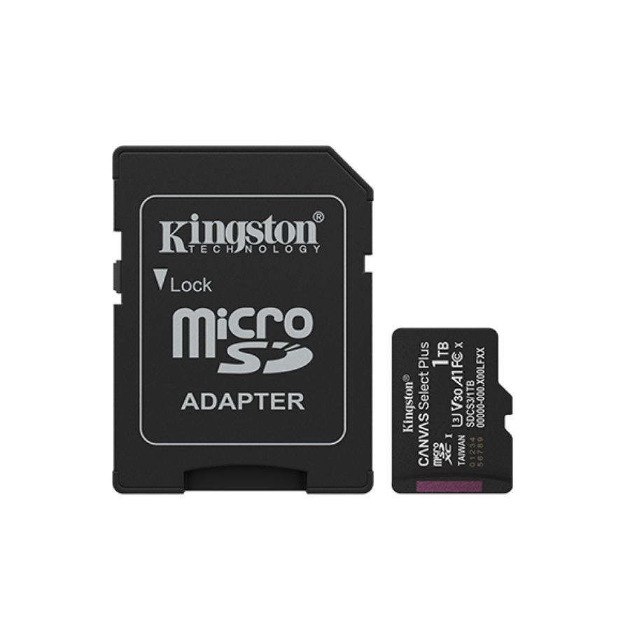 Carte Mémoire MicroSD 1To Kingston Canvas Select Plus 100R A1 C10 avec Adaptateur - Noir