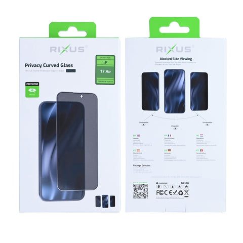 Verre trempé Rixus Privacy Full Curved Edge pour Apple iPhone 17 Air