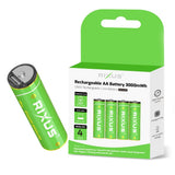 Batterie rechargeable AA Rixus RXAA05 3000 mWh avec câble USB-C, lot de 4