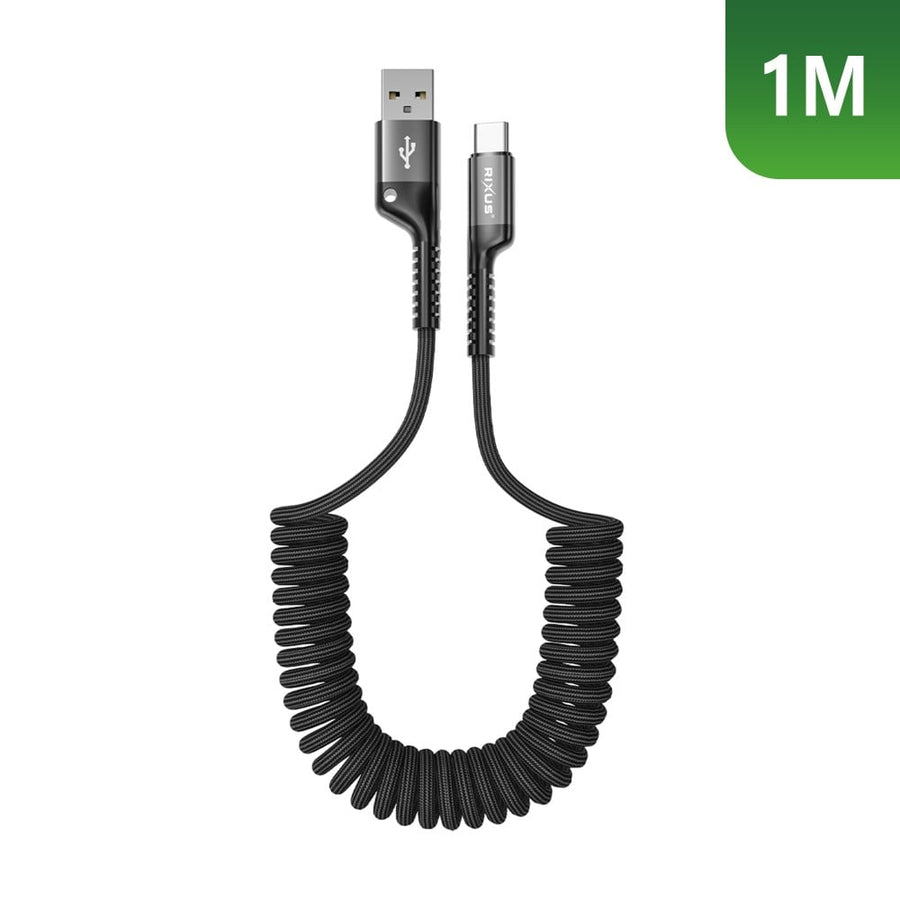 Câble rétractable à ressort Rixus RXUC17AC USB-A vers USB-C noir
