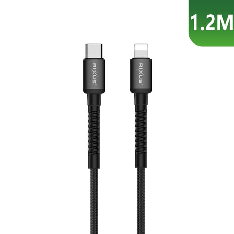 Câble USB-C vers Lightning tressé en nylon Rixus RXU71CA, 1,2 m, noir
