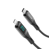 Câble USB-C vers Lightning tressé Rixus RXUC28L avec écran LED, 1 m, noir