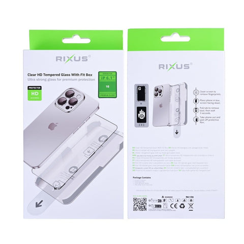 Verre trempé Rixus Clear HD avec boîtier Fit Box pour Apple iPhone 16
