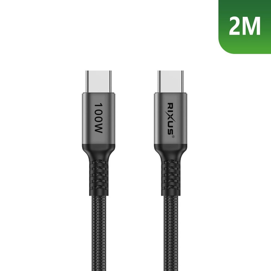 Câble Rixus RXUC05 USB-C 2.0 vers USB-C, 2 m, 100 W, gris sidéral