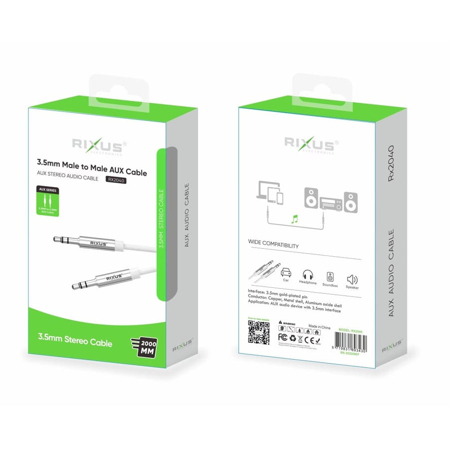 Câble audio Rixus RX2040 Jack 3,5 mm vers Jack 3,5 mm 2 m