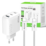 Chargeur Rapide 65W avec Câble USB-C 1.8m Rixus RXHC65C - Blanc