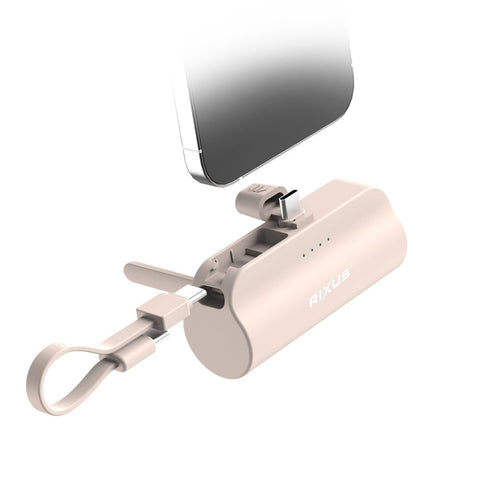 Batterie externe mini Rixus RXPB98P Click-On USB-C 5000 mAh rose