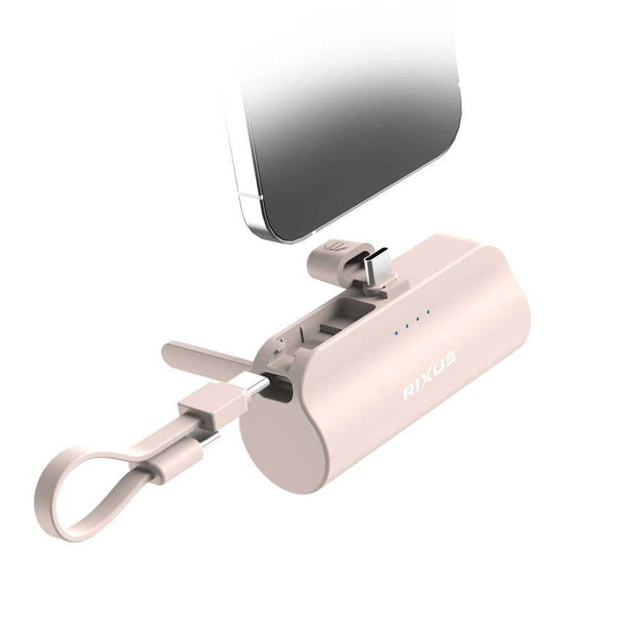 Batterie externe mini Rixus RXPB98P Click-On USB-C 5000 mAh rose