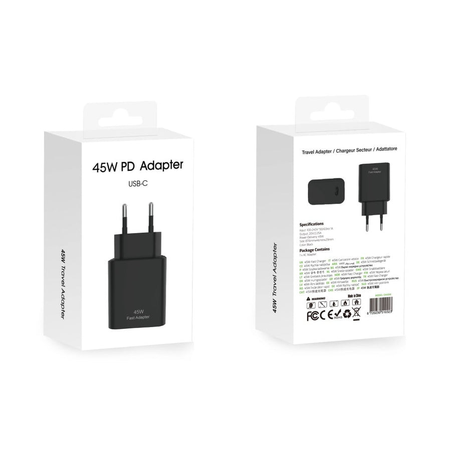 Adaptateur de voyage à charge rapide USB-C CH45W 45 W Noir
