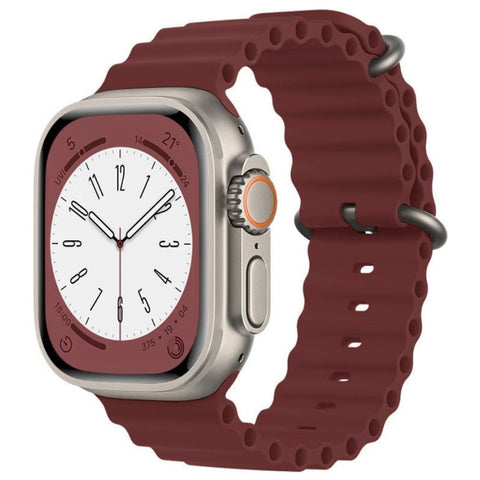 Bracelet en silicone souple et respirant Ocean pour Apple Watch Series 42/44/45/49 mm (taille M/L) - Rouge vin