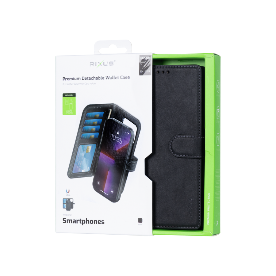 Portefeuille magnétique amovible Rixus Duo pour Samsung Galaxy S24 Ultra Noir