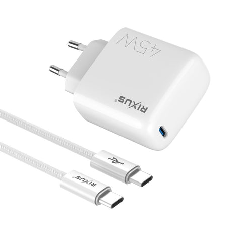 Chargeur Rapide 45W avec Câble USB-C 1.8m Rixus RXHC45C - Blanc