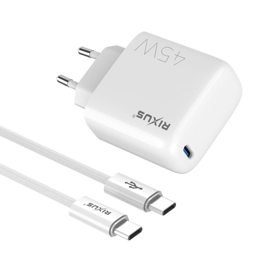 Chargeur Rapide 45W avec Câble USB-C 1.8m Rixus RXHC45C - Blanc