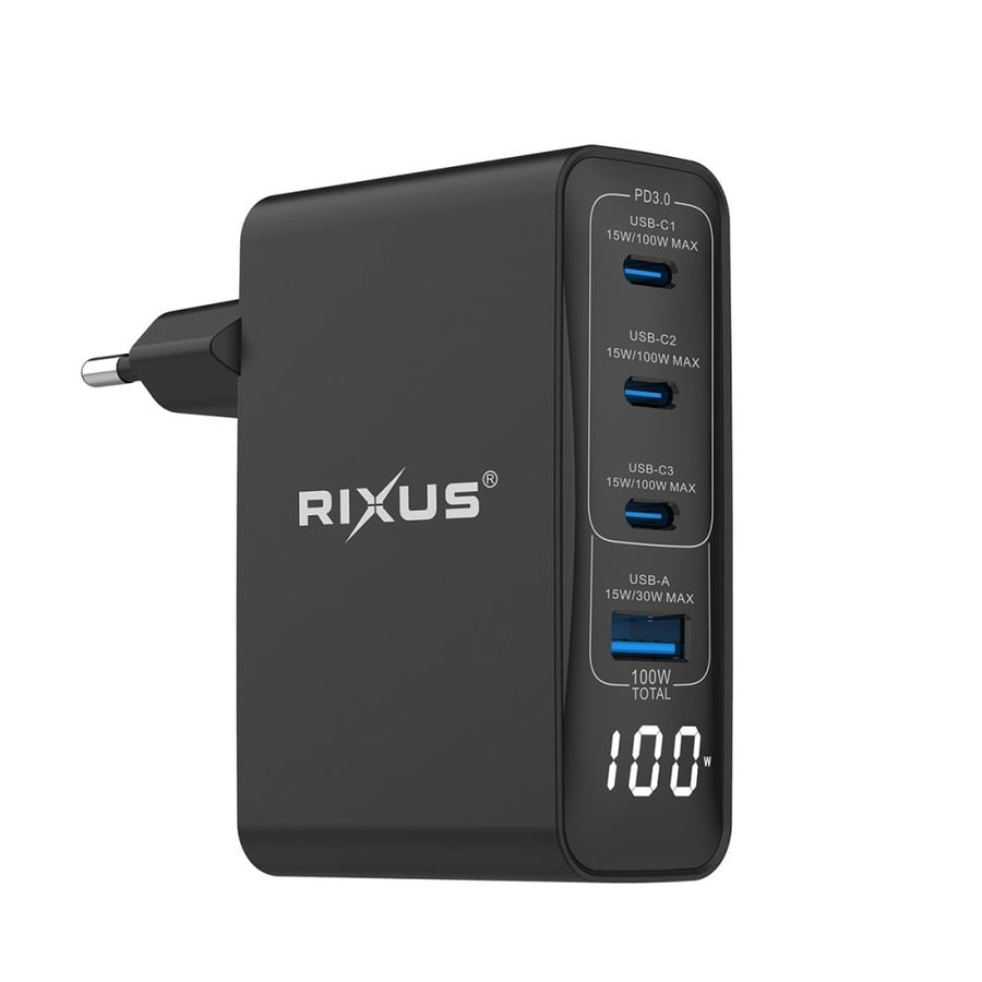 Adaptateur secteur Rixus RX100 GaN avec écran numérique 100 W noir