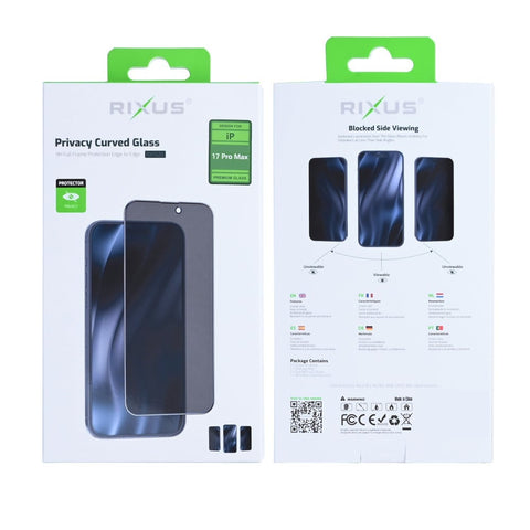 Verre trempé Rixus Privacy Full Curved Edge pour Apple iPhone 17 Pro Max