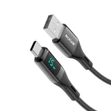 Câble USB vers USB-C tressé Rixus RXUC28AC avec écran LED, 1 m, noir
