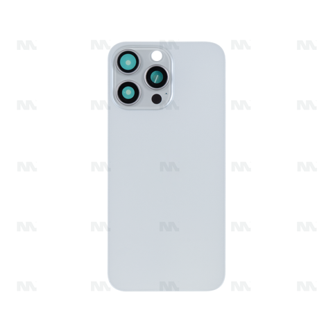 Vitre Arrière sans NFC, cadre d'appareil photo agrandi pour Apple iPhone 15 Pro Max - Blanc Titane - Compatible