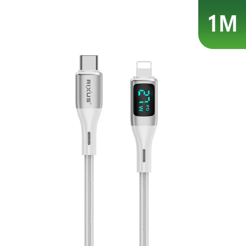 Câble USB-C vers Lightning tressé Rixus RXUC29L avec écran LED blanc