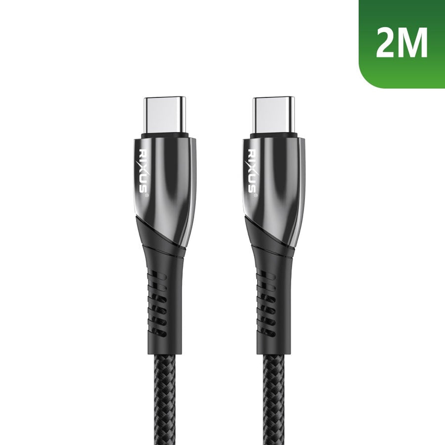 Câble de recharge rapide Rixus RXUC38C USB-C vers USB-C tressé en nylon 2 m noir