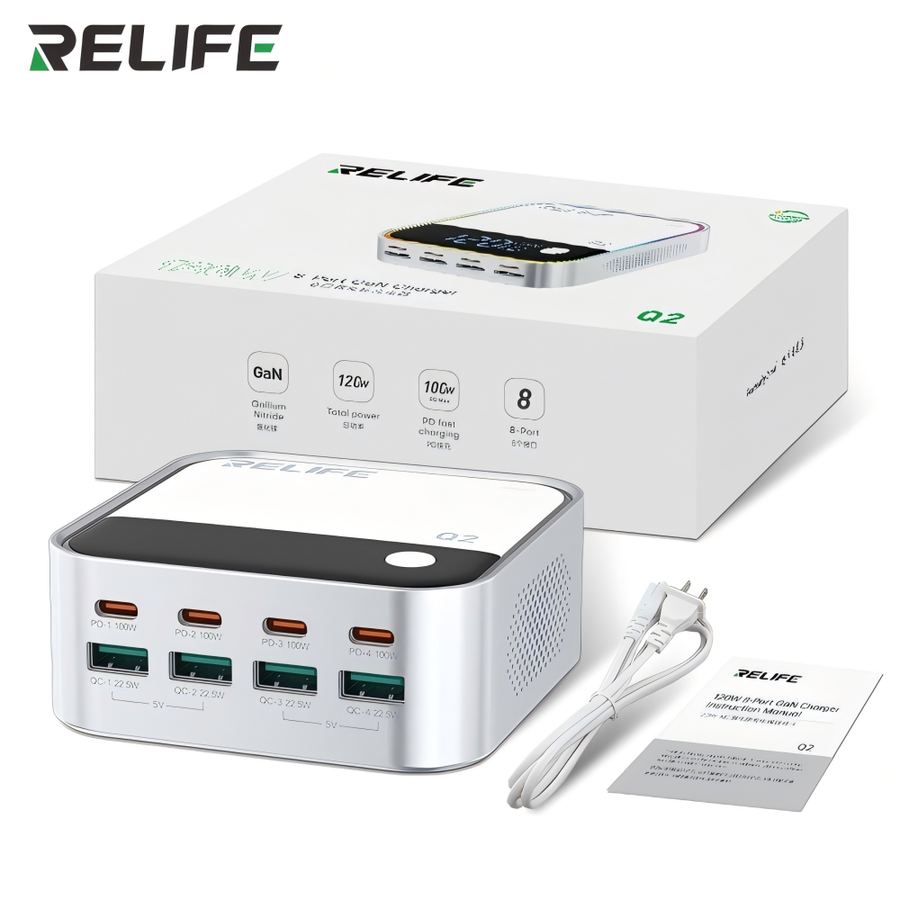 Chargeur RELIFE Q2 à 8 ports GaN 120 W gris