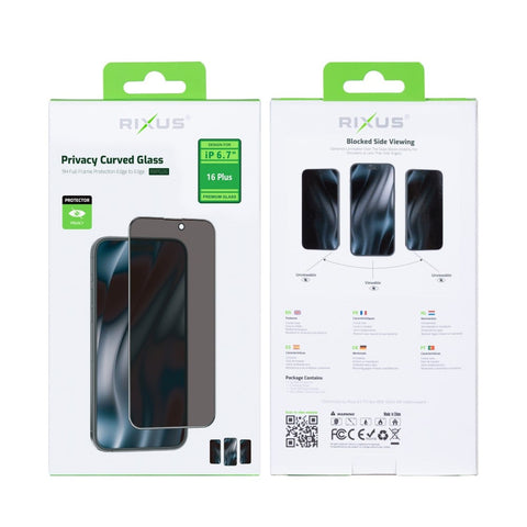 Verre trempé Rixus Privacy Full Curved Edge pour Apple iPhone 16 Plus