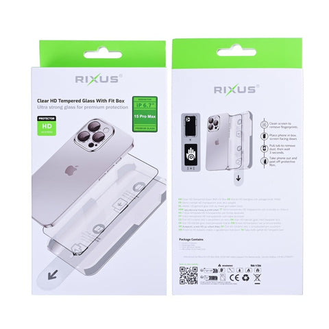 Verre trempé Rixus Clear HD avec boîtier adapté pour Apple iPhone 15 Pro Max