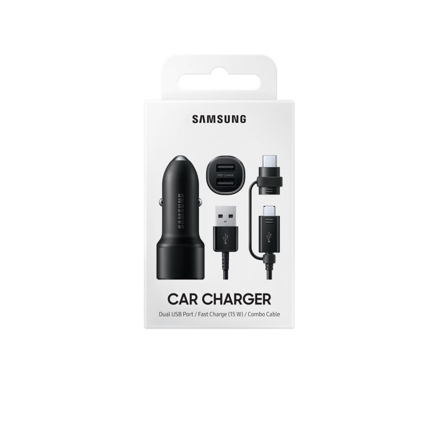 Chargeur voiture Samsung 15 W avec câble combiné USB-C et micro-USB noir d'origine