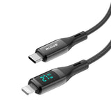 Câble USB-C vers Lightning tressé Rixus RXUC28L avec écran LED, 1 m, noir