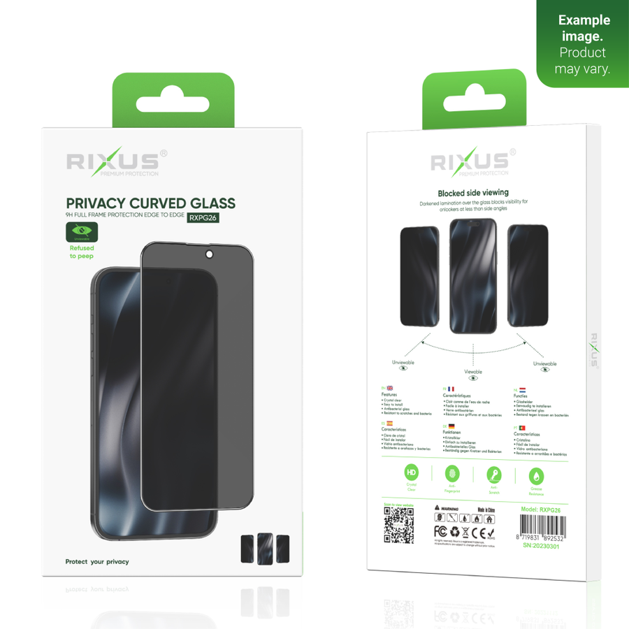 Verre trempé Rixus Privacy Full Curved Edge pour Apple iPhone 7 Plus, 8 Plus