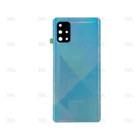 Vitre arrière pour Samsung Galaxy A71 A715F avec prisme pour objectif, couleur bleu écrasé, OEM