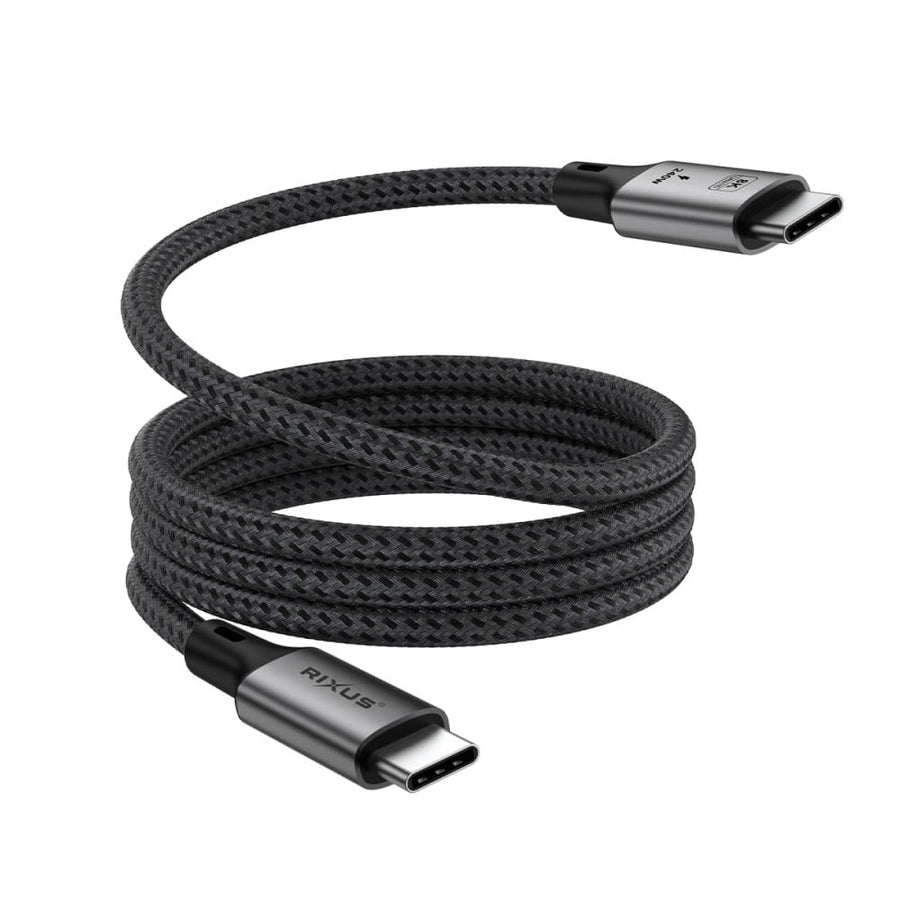 Câble magnétique Rixus RXUC03 USB-C 4.0 vers USB-C facile à enrouler, 1,5 m, 100 W, gris sidéral