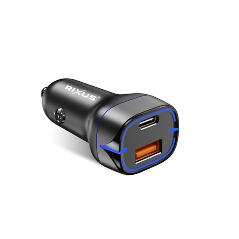 Chargeur de voiture Rixus RXCC13 USB-C PD+QC3.0 38 W noir