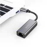 Câble adaptateur USB-C vers carte réseau 1000M RJ45 Gigabit sans disque dur – Gris