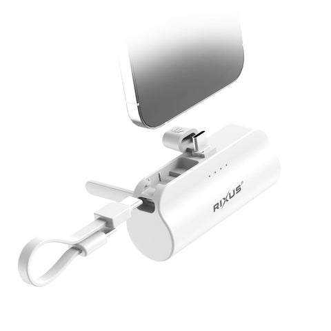 Batterie externe mini Rixus RXPB98W Click-On USB-C 5000 mAh blanche