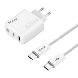 Chargeur Rapide 65W avec Câble USB-C 1.8m Rixus RXHC65C - Blanc