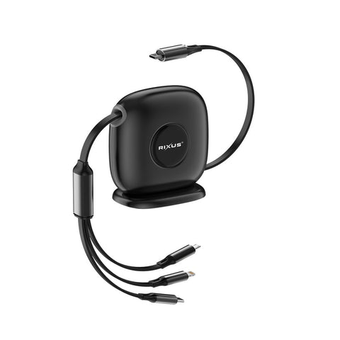 Chargeur rapide USB-C de bureau rétractable 3 en 1 Rixus RXUC61, 1,7 m, 100 W, noir