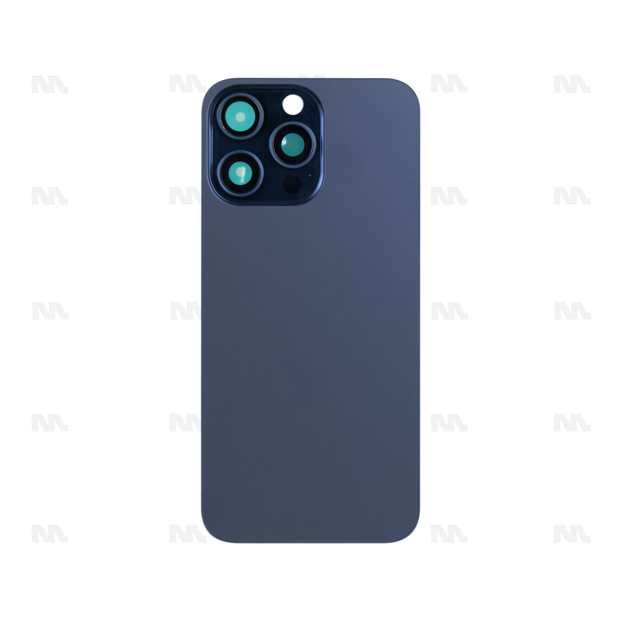 Vitre Arrière sans NFC, cadre d'appareil photo agrandi Bleu titane Compatible pour Apple iPhone 15 Pro