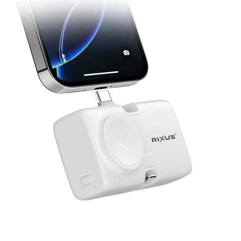 Batterie externe Rixus RXPB13 Mini Click-On 3 en 1 4 500 mAh Blanc