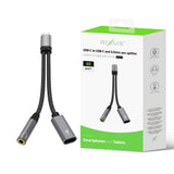 Rixus RXMU72 Répartiteur USB-C vers USB-C et 3,5 mm Aux 15 cm Gris sidéral