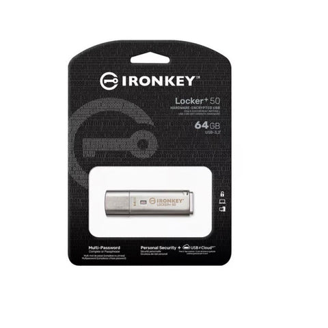 Clé USB cryptée Kingston 64 Go IronKey Locker Plus 50 AES vers Cloud - IKLP50/64 Go