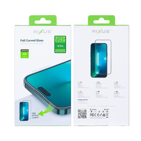 Verre trempé Rixus Clear HD Full Curved Edge pour Apple iPhone 16 Pro
