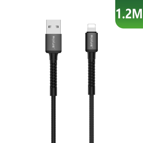 Câble USB vers Lightning tressé en nylon Rixus RXU71A, 1,2 m, noir