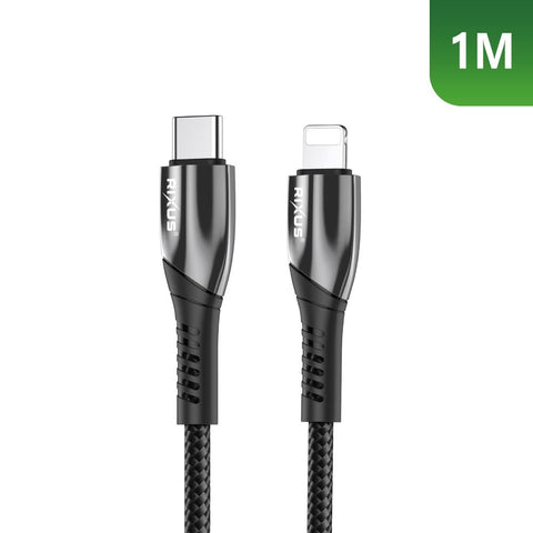 Câble de données USB-C vers Lightning Rixus RXUC30L en alliage gris métallisé