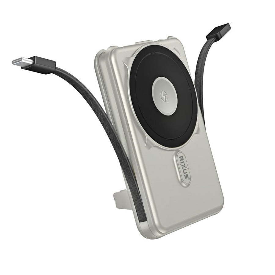 Batterie externe Rixus RXPB76A MagSafe 10 000 mAh avec câble intégré – Argent