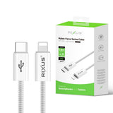 Câble de recharge rapide Rixus RXUC08L USB-C vers Lightning en nylon tressé, 1,8 m, blanc