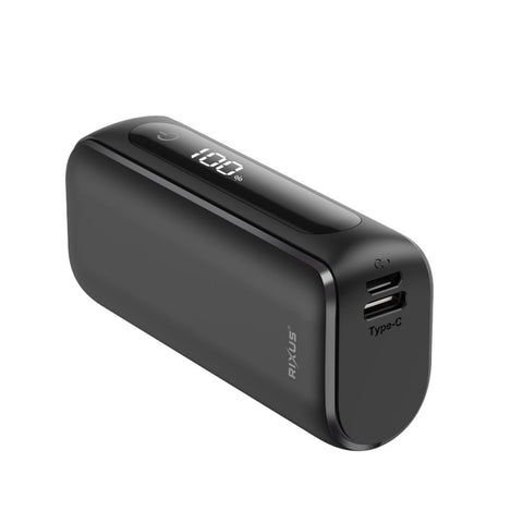 Batterie externe compacte Rixus RXPB23 avec écran numérique 5 000 mAh - Noir