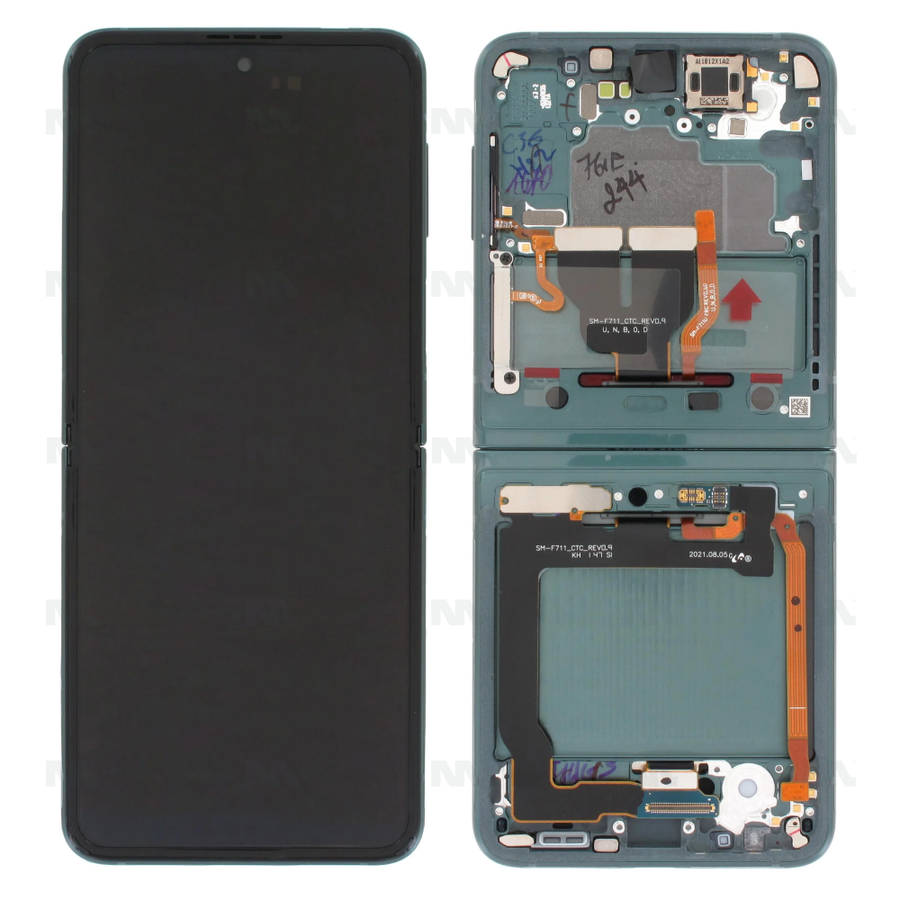 Chassis + Ecran Officiel Service Pack + Vitre pour Samsung Galaxy Z Flip3 5G F711B - Vert