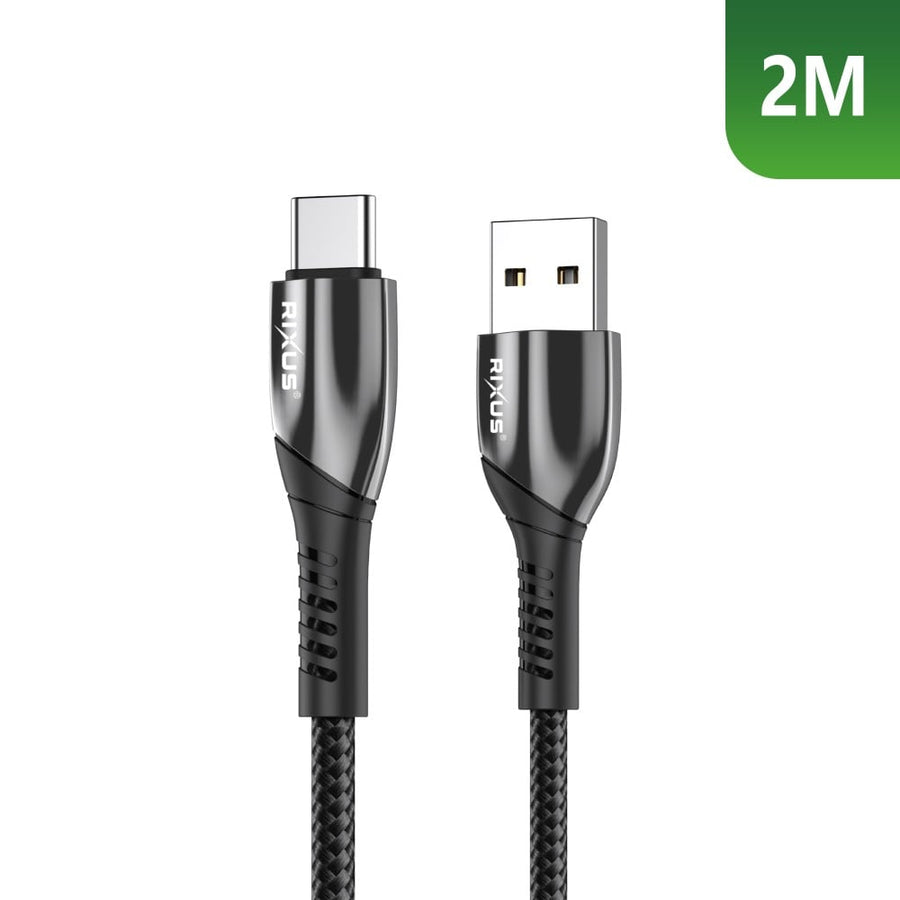 Câble de recharge Rixus RXUC38AC USB-A vers USB-C tressé en nylon 2 m noir